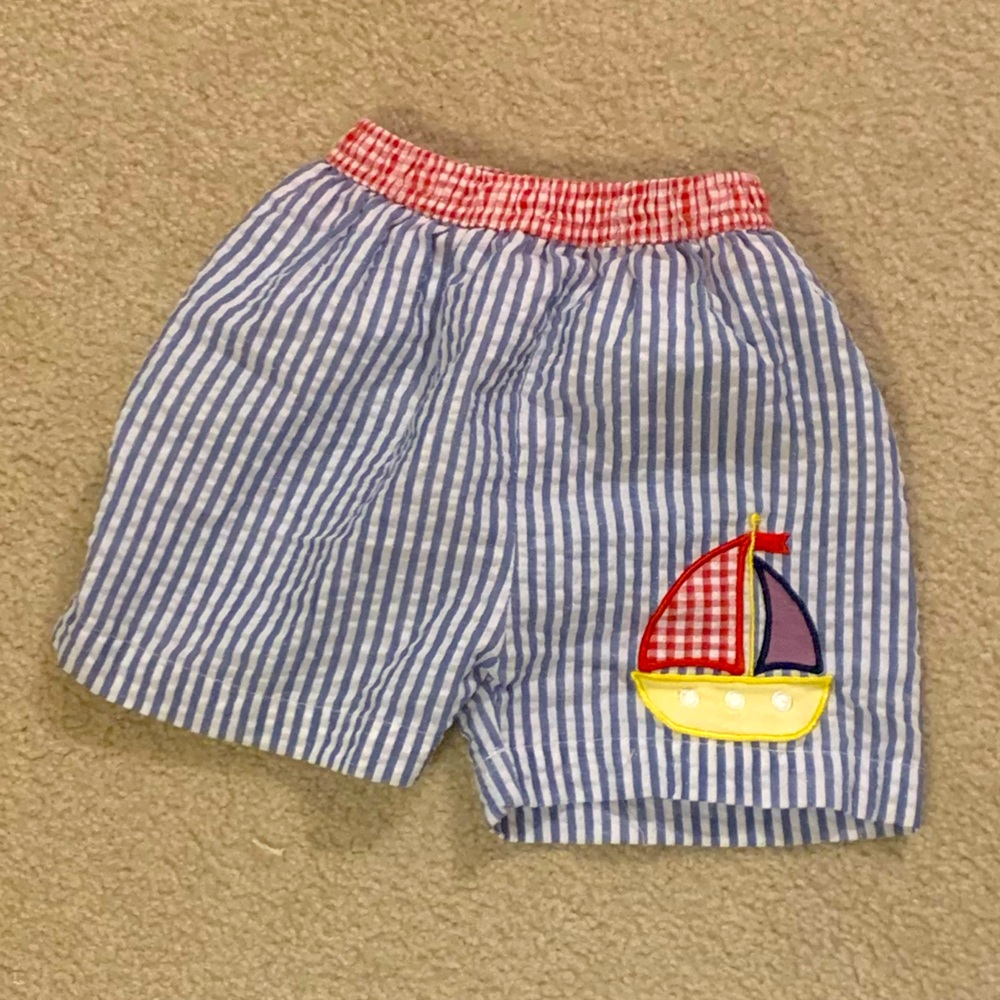 Be Mine Sailboat Seersucker Swim Trunks 3T